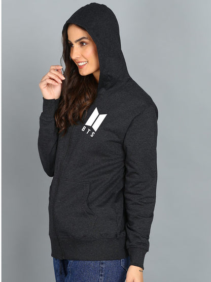 Women's Cotton Full Zipper Sweatshirt Hoodies with Kangaroo Pocket Winter Wear Hooded Neck Sweatshirt