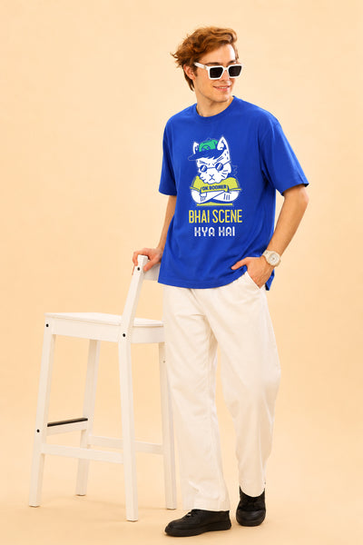 Faltu.co Bhai Scene Kya Hai Men’s Printed Oversized Baggy Fit Rich Soft Cotton Fabric T-shirt