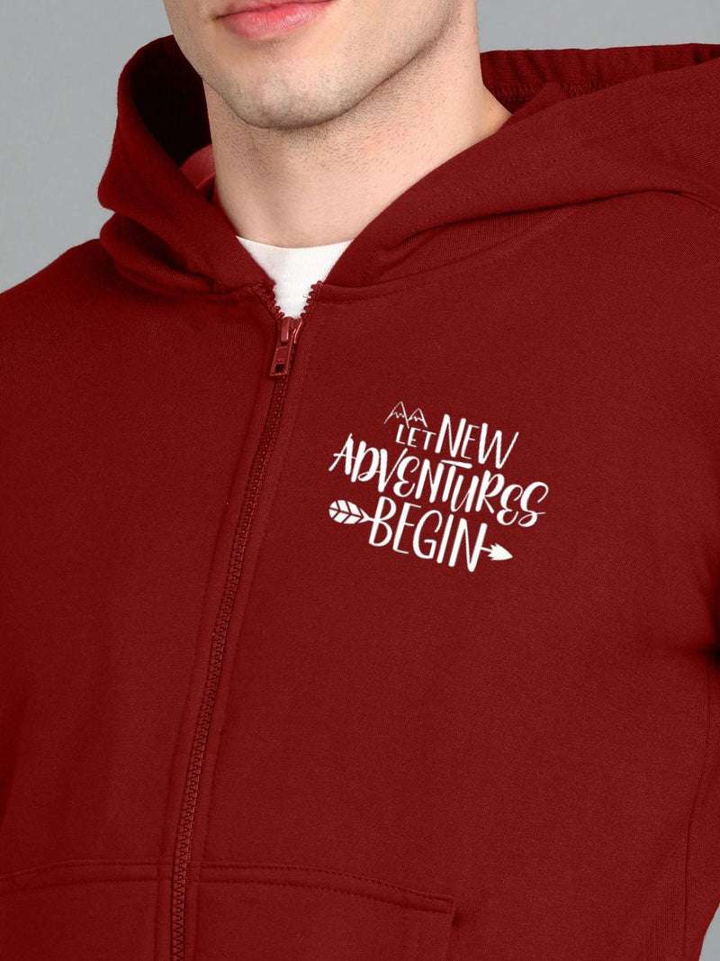 Travel Printed Men Winter Full Sleeve Zipper Hooded Hoodie with 2 Kangaroo Pockets