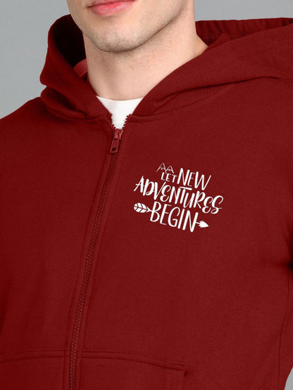 Travel Printed Men Winter Full Sleeve Zipper Hooded Hoodie with 2 Kangaroo Pockets