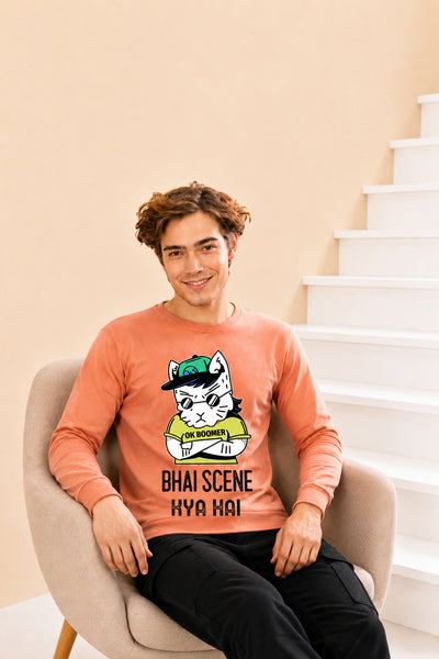Faltu.co Bhai Kya Scene Hai Printed Men’s Full Sleeve Premium Pure Cotton Sweatshirt