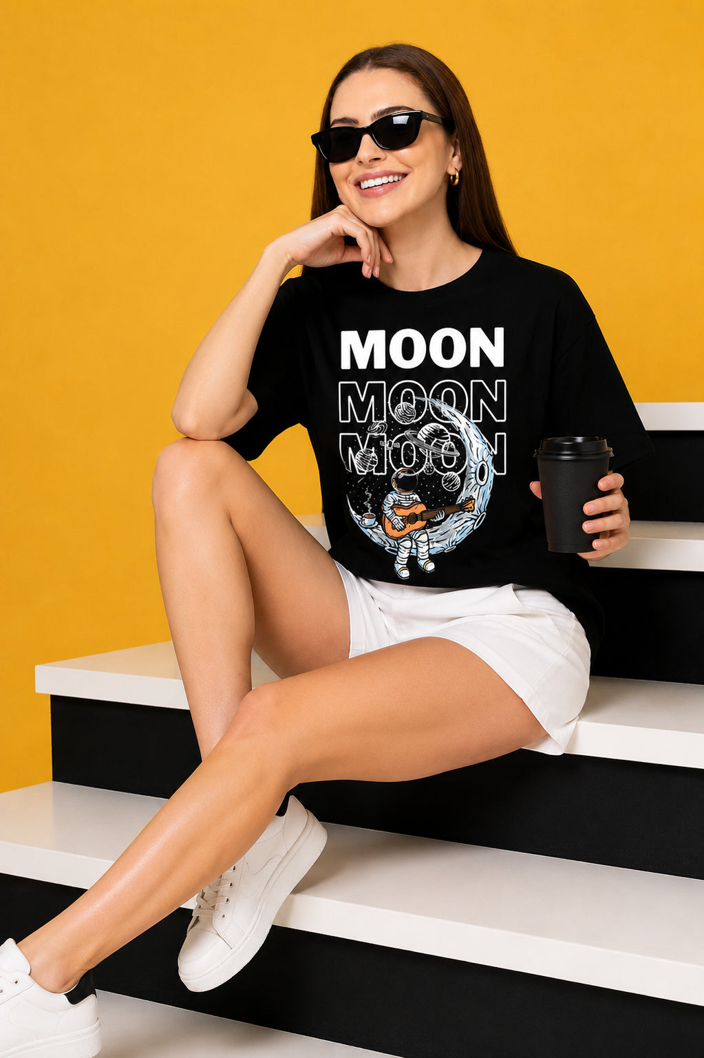Moon 3 Printed Oversized Baggy Loose Fit T-Shirt