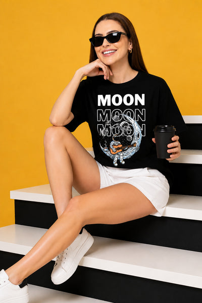 Moon 3 Printed Oversized Baggy Loose Fit T-Shirt