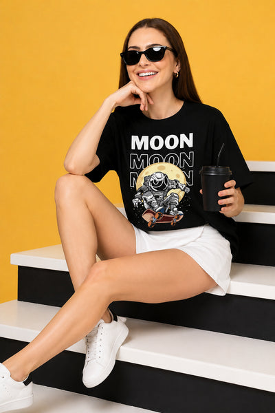 Moon Printed Oversized Baggy Loose Fit T-Shirt