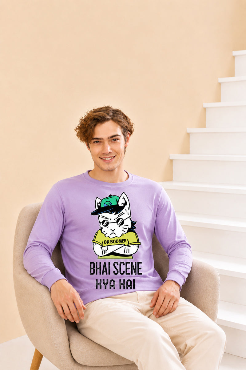 Faltu.co Bhai Kya Scene Hai Printed Men’s Full Sleeve Premium Pure Cotton Sweatshirt