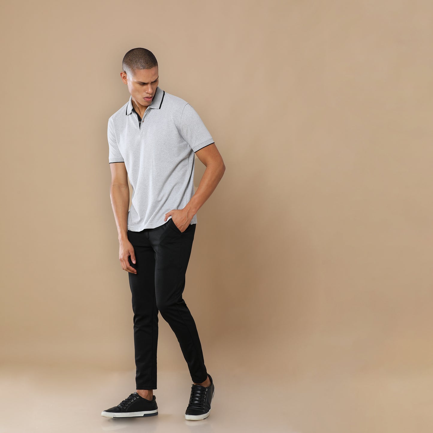 Sustainable Heather Grey Men's Premium Polo T-Shirt | Eco-Friendly Casual Wear