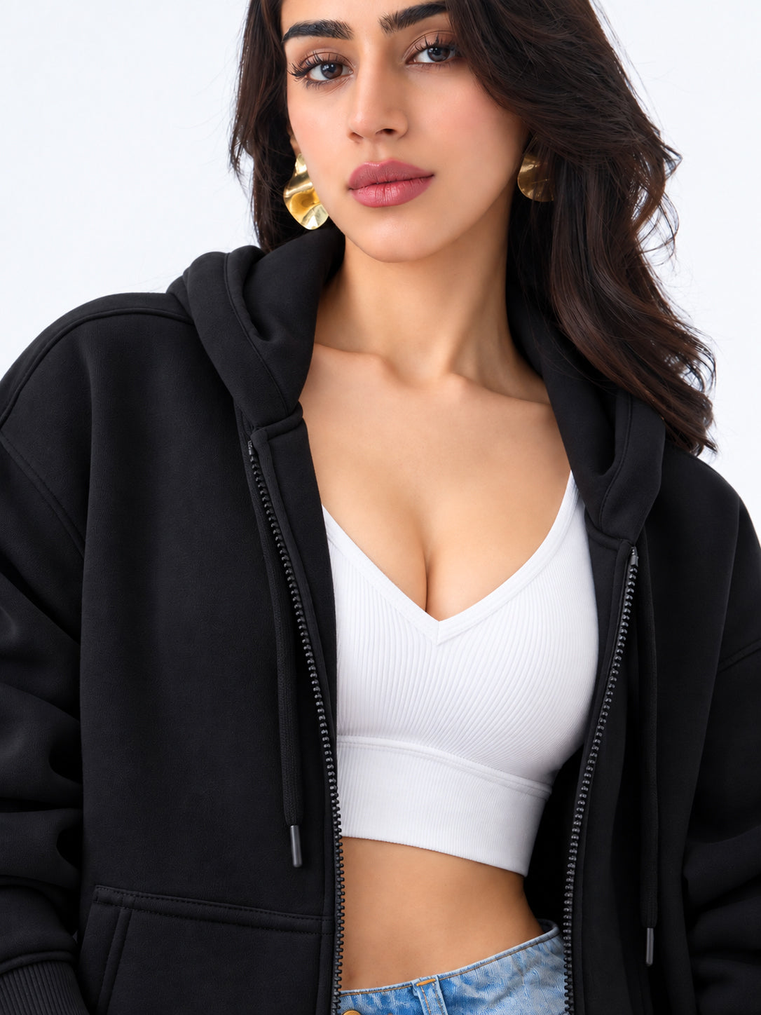 Women’s Plain Zipper Hooded Hoodie Stylish & Comfortable