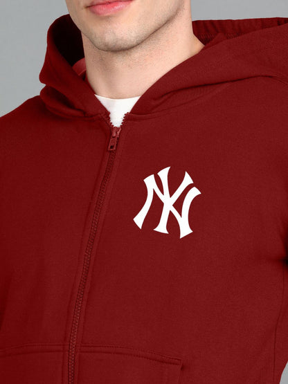 Nyc Printed Men Winter Full Sleeve Zipper Hooded Hoodie with 2 Kangaroo Pockets