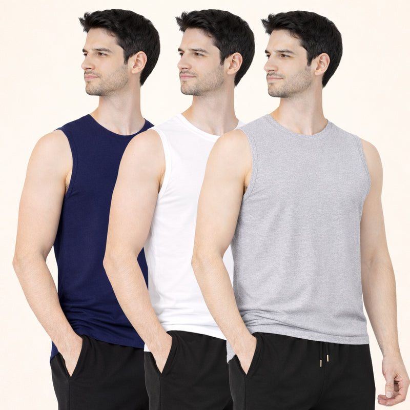 Faltu.co Pack of 3 Multicolour Men Cotton Gym Vest Breathable Sleeveless Sando