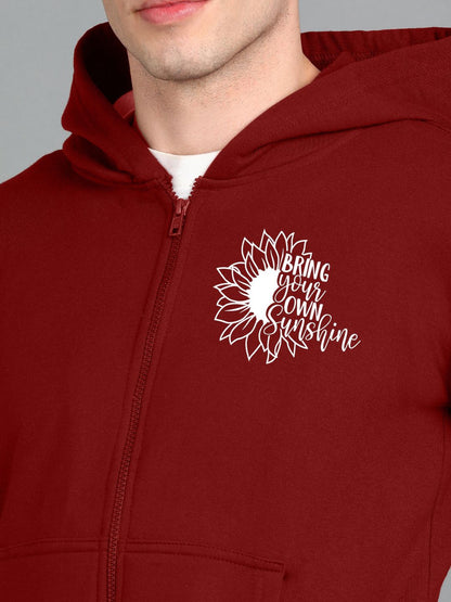 Sunshine Printed Men Winter Full Sleeve Zipper Hooded Hoodie with 2 Kangaroo Pockets