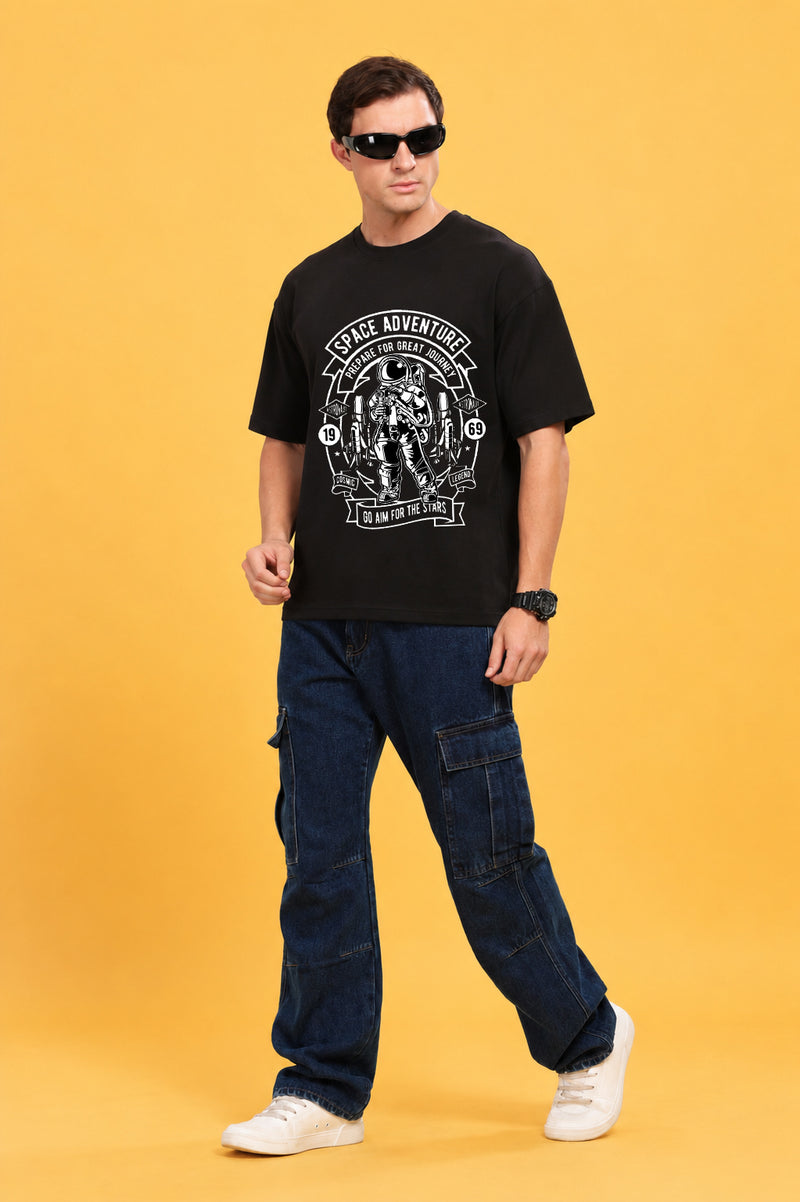 Faltu.co Space Adventure Men’s Printed Oversized Baggy Fit Rich Soft Cotton Fabric T-shirt