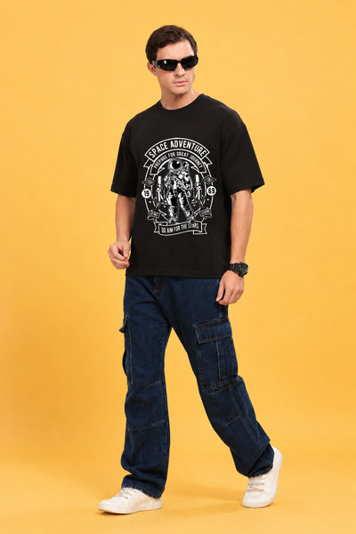 Faltu.co Space Adventure Men’s Printed Oversized Baggy Fit Rich Soft Cotton Fabric T-shirt