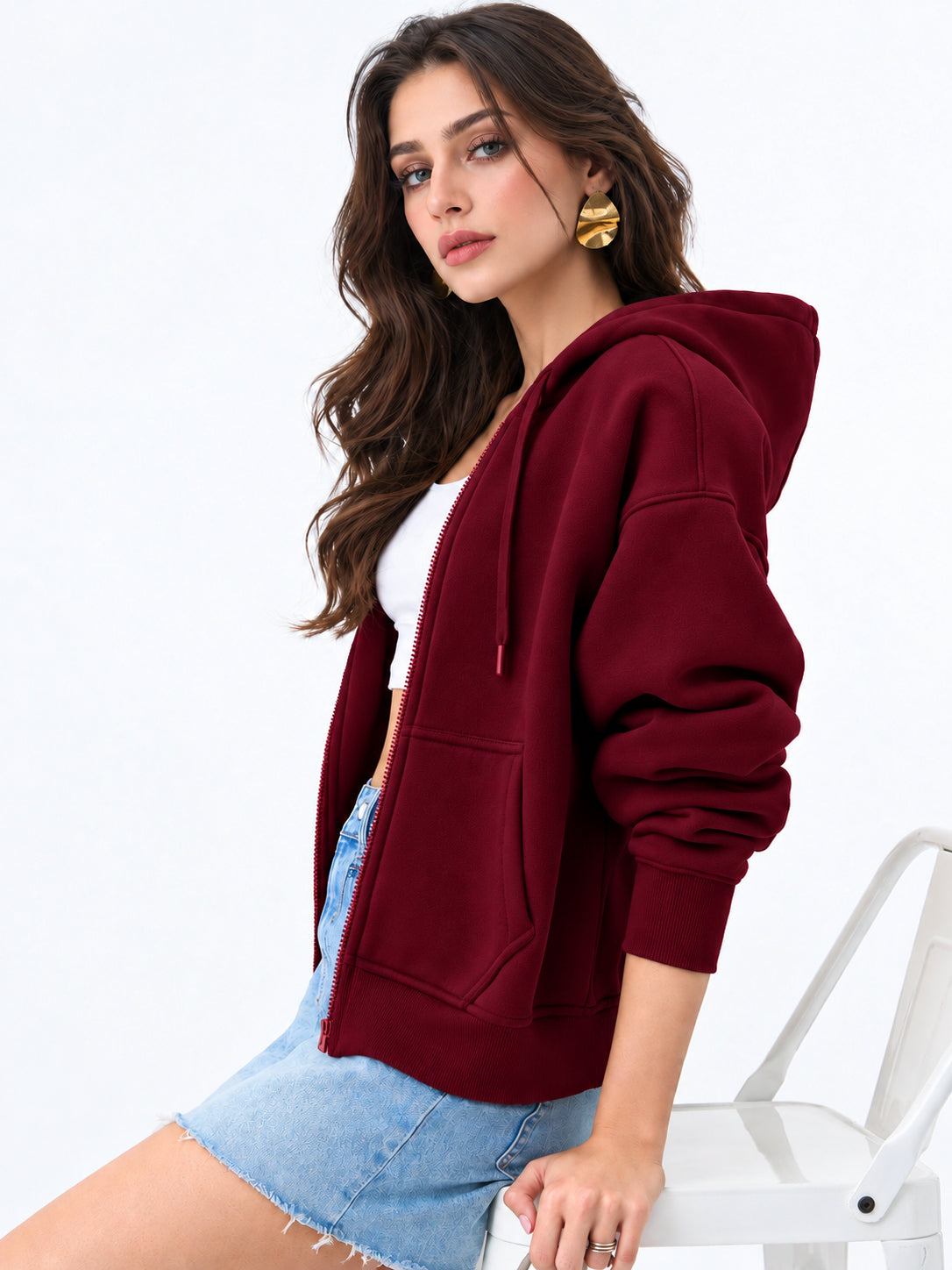 Women’s Plain Zipper Hooded Hoodie Stylish & Comfortable