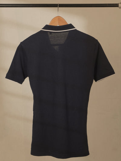 Sustainable Midnight Navy Blue Premium Polo T-Shirt with White Tipping