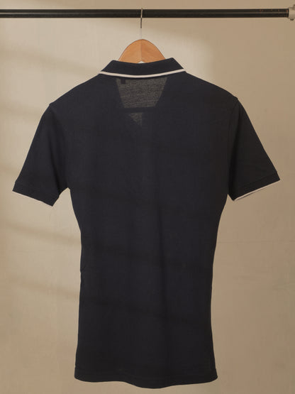 Sustainable Midnight Navy Blue Premium Polo T-Shirt with White Tipping