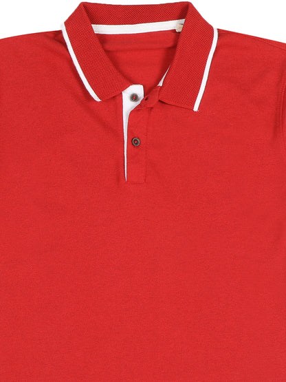 Sustainable Heather Red Men’s Premium Polo T-Shirt with White Tipping | Eco-Friendly Casual Wear