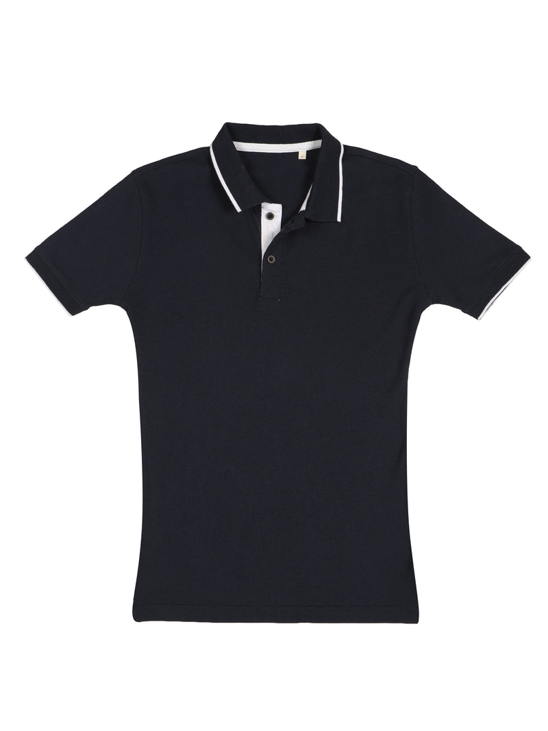Sustainable Midnight Navy Blue Premium Polo T-Shirt with White Tipping