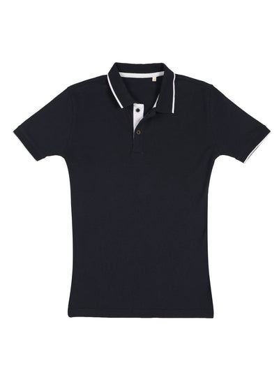 Sustainable Midnight Navy Blue Premium Polo T-Shirt with White Tipping