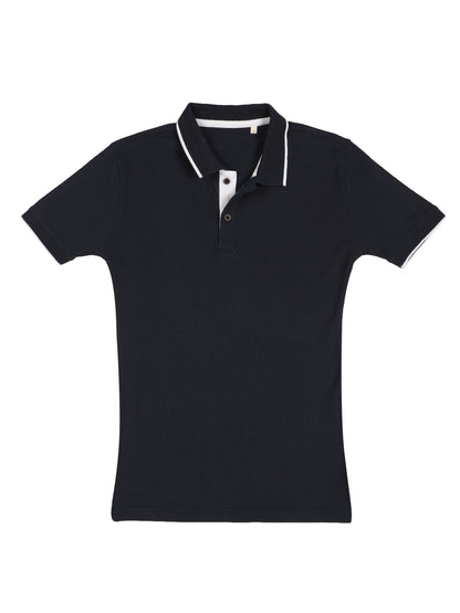 Sustainable Midnight Navy Blue Premium Polo T-Shirt with White Tipping