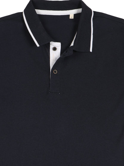Sustainable Midnight Navy Blue Premium Polo T-Shirt with White Tipping