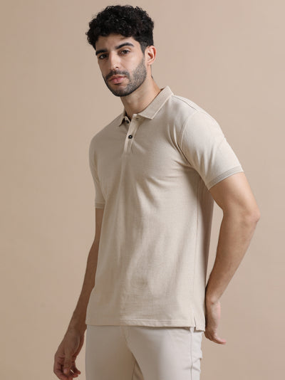 Sustainable Sand Beige Men’s Premium Polo T-Shirt | Eco-Friendly Casual Wear
