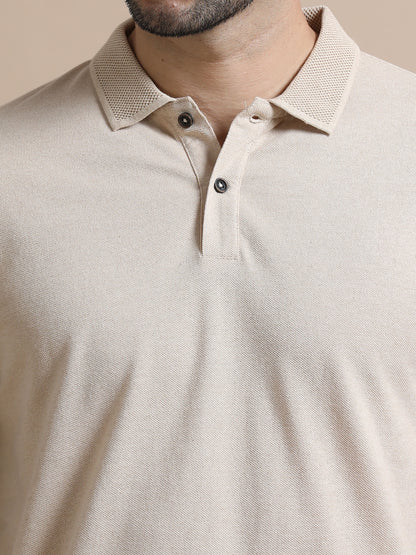 Sustainable Sand Beige Men’s Premium Polo T-Shirt | Eco-Friendly Casual Wear