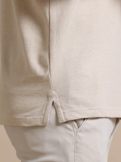 Sustainable Sand Beige Men’s Premium Polo T-Shirt | Eco-Friendly Casual Wear
