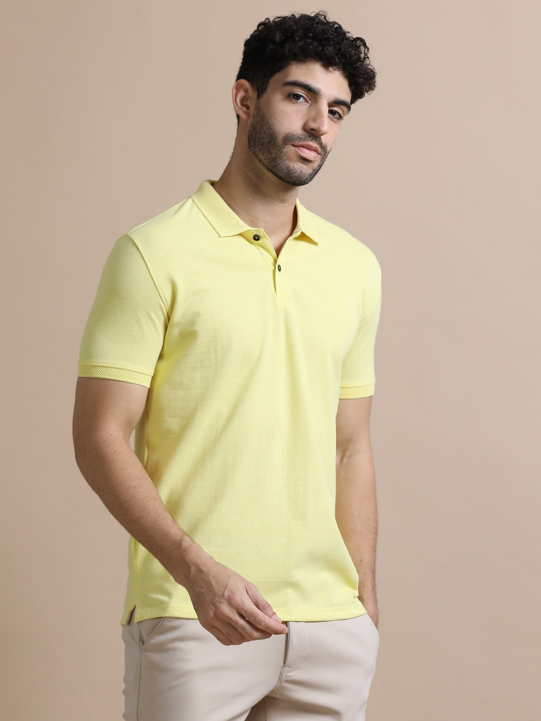 Sustainable Sunrise Yellow Men's Premium Polo T-Shirt | Eco-Friendly Smart-Casual Wear