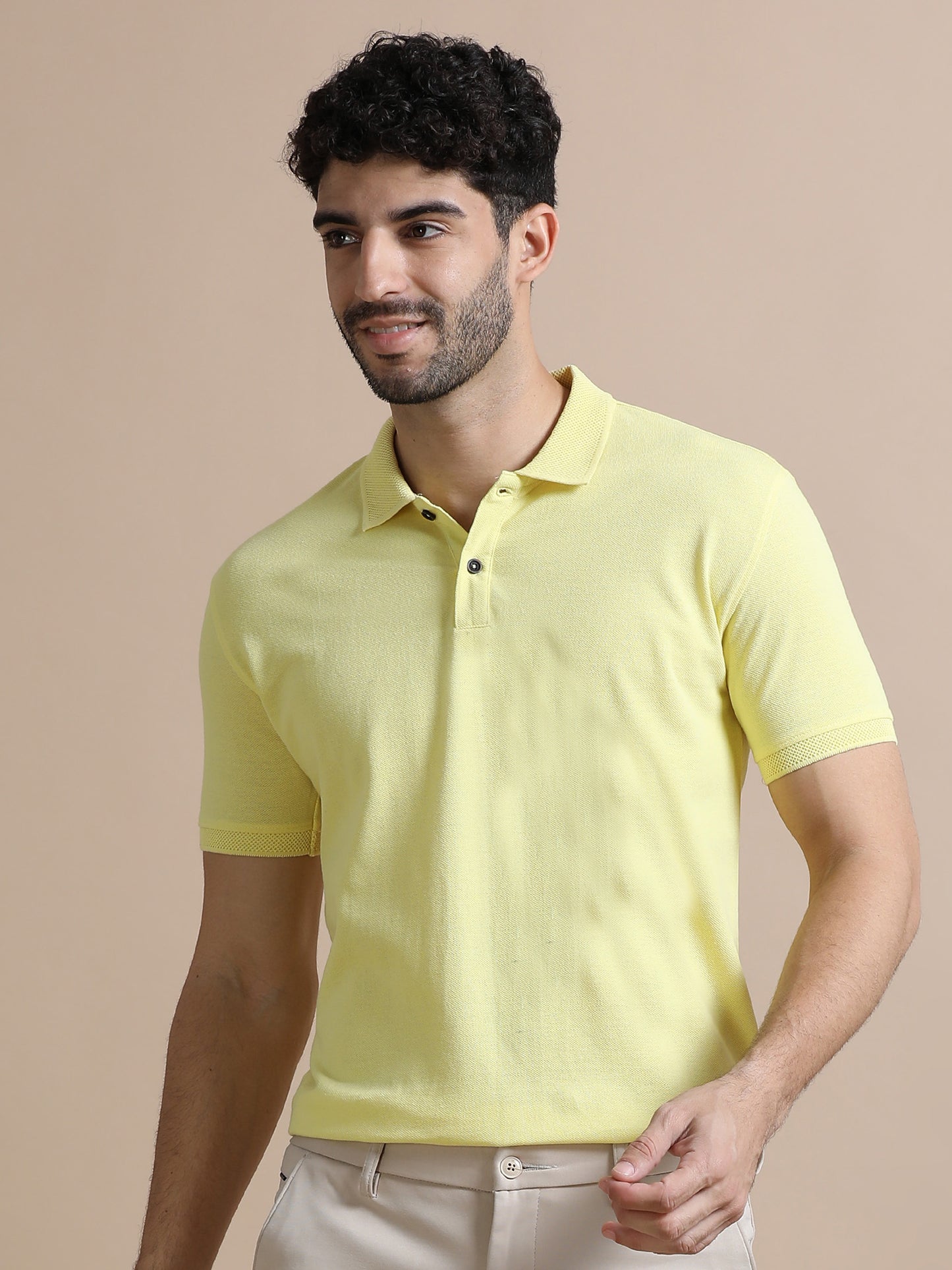 Sustainable Sunrise Yellow Men's Premium Polo T-Shirt | Eco-Friendly Smart-Casual Wear