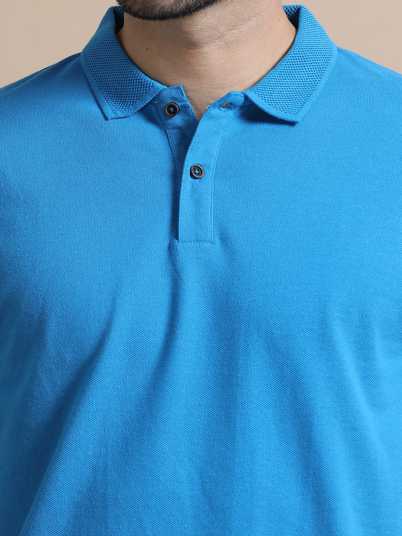Aqua Blue Sustainable Premium Polo Eco-Friendly Casual Wear T-Shirt for Men