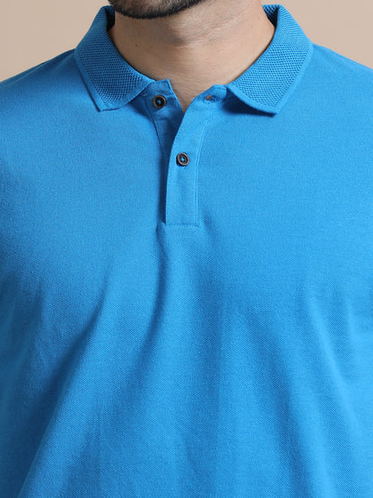 Aqua Blue Sustainable Premium Polo Eco-Friendly Casual Wear T-Shirt for Men