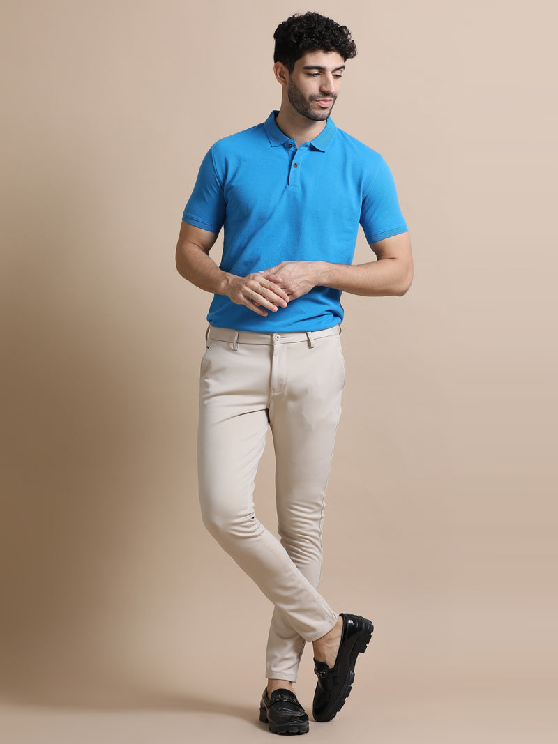 Aqua Blue Sustainable Premium Polo Eco-Friendly Casual Wear T-Shirt for Men