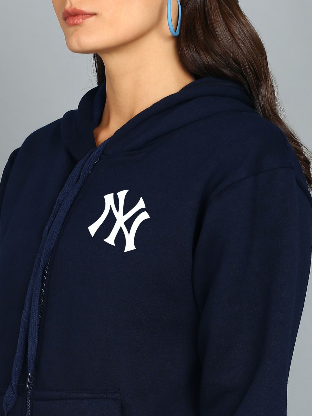 Nyc Printed Women's Cotton Full Zipper Sweatshirt Hoodies with Kangaroo Pocket Winter Wear Hooded Neck Sweatshirt