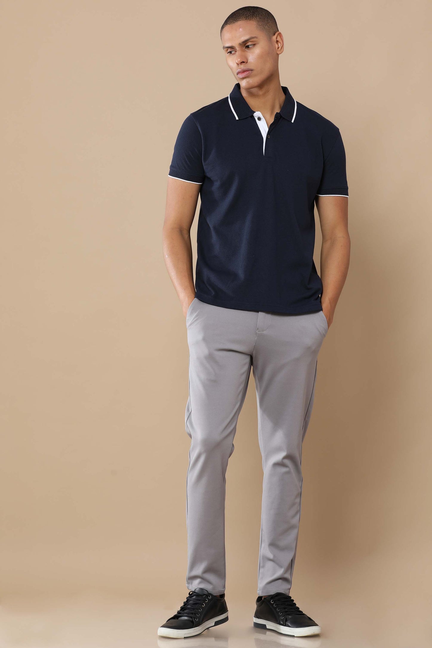 Sustainable Midnight Navy Blue Premium Polo T-Shirt with White Tipping
