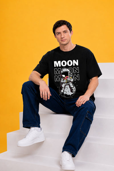 Faltu.co Moon 2 Men’s Printed Oversized Baggy Fit Rich Soft Cotton Fabric T-shirt