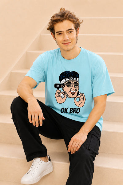 Faltu.co Ok Bro Men’s Printed Oversized Baggy Fit Rich Soft Cotton Fabric T-shirt