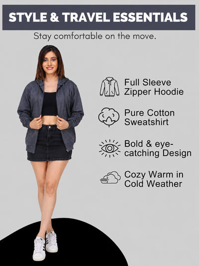 Women’s Charcoal Grey Zipper Hooded Hoodie Stylish & Premium Comfort