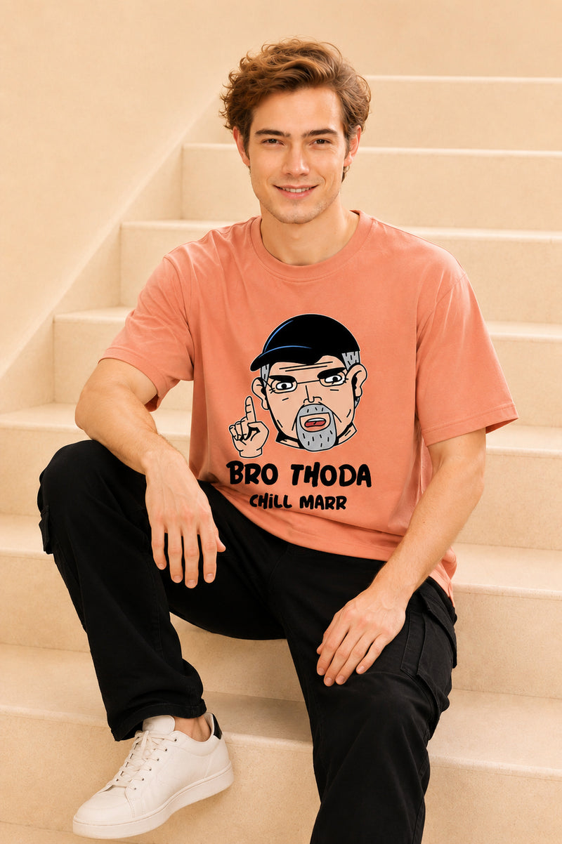 Faltu.co Bro Thoda Chill Kar Men’s Printed Oversized Baggy Fit Rich Soft Cotton Fabric T-shirt