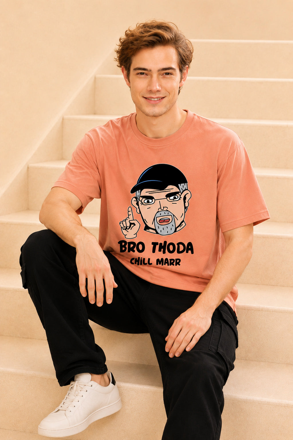 Faltu.co Bro Thoda Chill Kar Men’s Printed Oversized Baggy Fit Rich Soft Cotton Fabric T-shirt