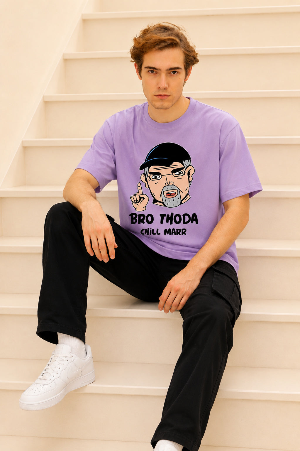 Faltu.co Bro Thoda Chill Kar Men’s Printed Oversized Baggy Fit Rich Soft Cotton Fabric T-shirt