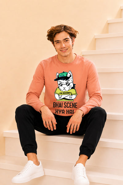Faltu.co Bhai Kya Scene Hai Printed Men’s Full Sleeve Premium Pure Cotton Sweatshirt