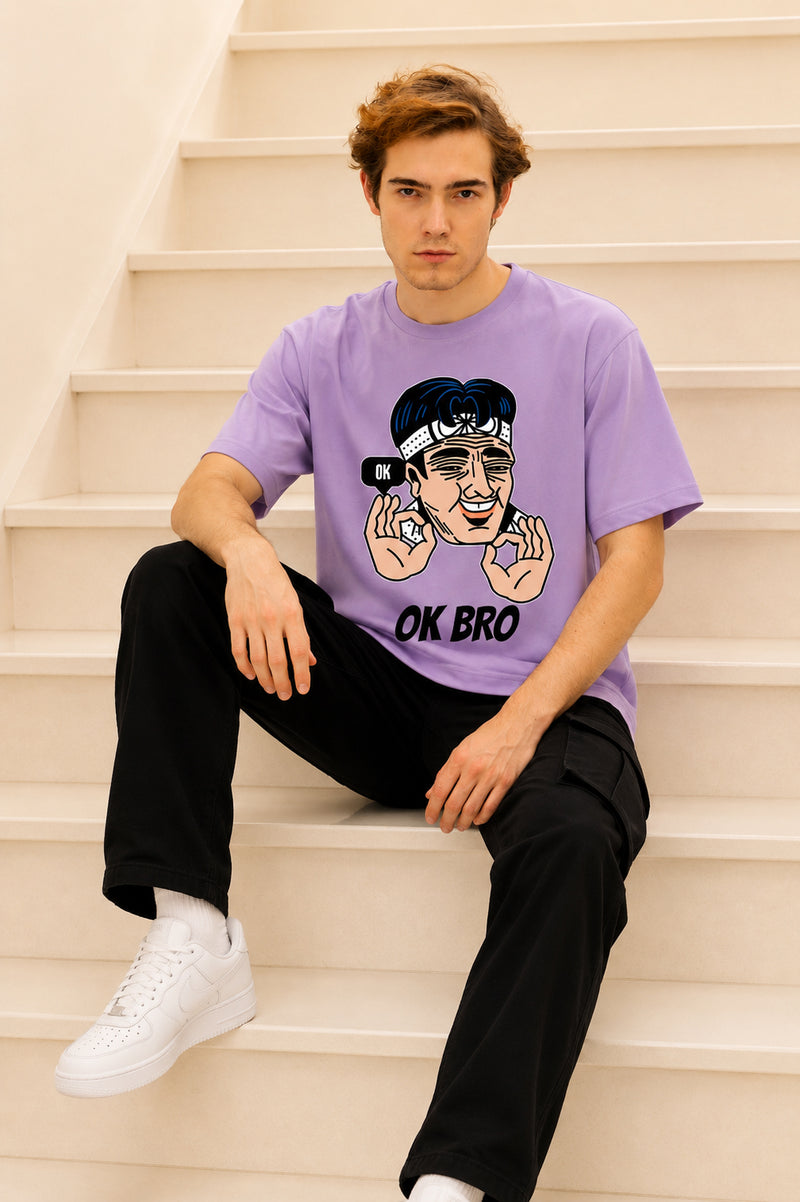 Faltu.co Ok Bro Men’s Printed Oversized Baggy Fit Rich Soft Cotton Fabric T-shirt