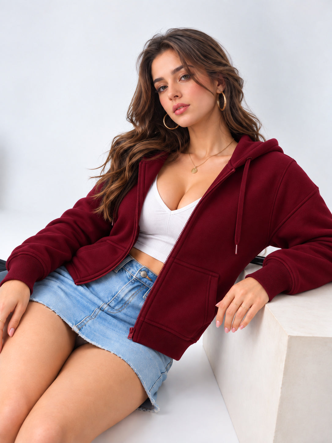 Women’s Plain Zipper Hooded Hoodie Stylish & Comfortable