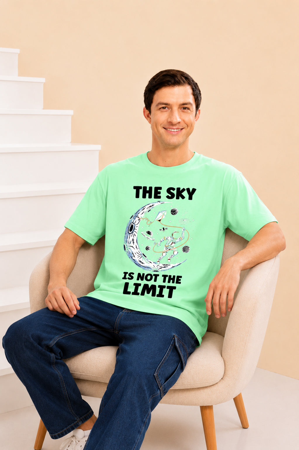 Faltu.co The Sky Is the Limit Men’s Printed Oversized Baggy Fit Rich Soft Cotton Fabric T-shirt