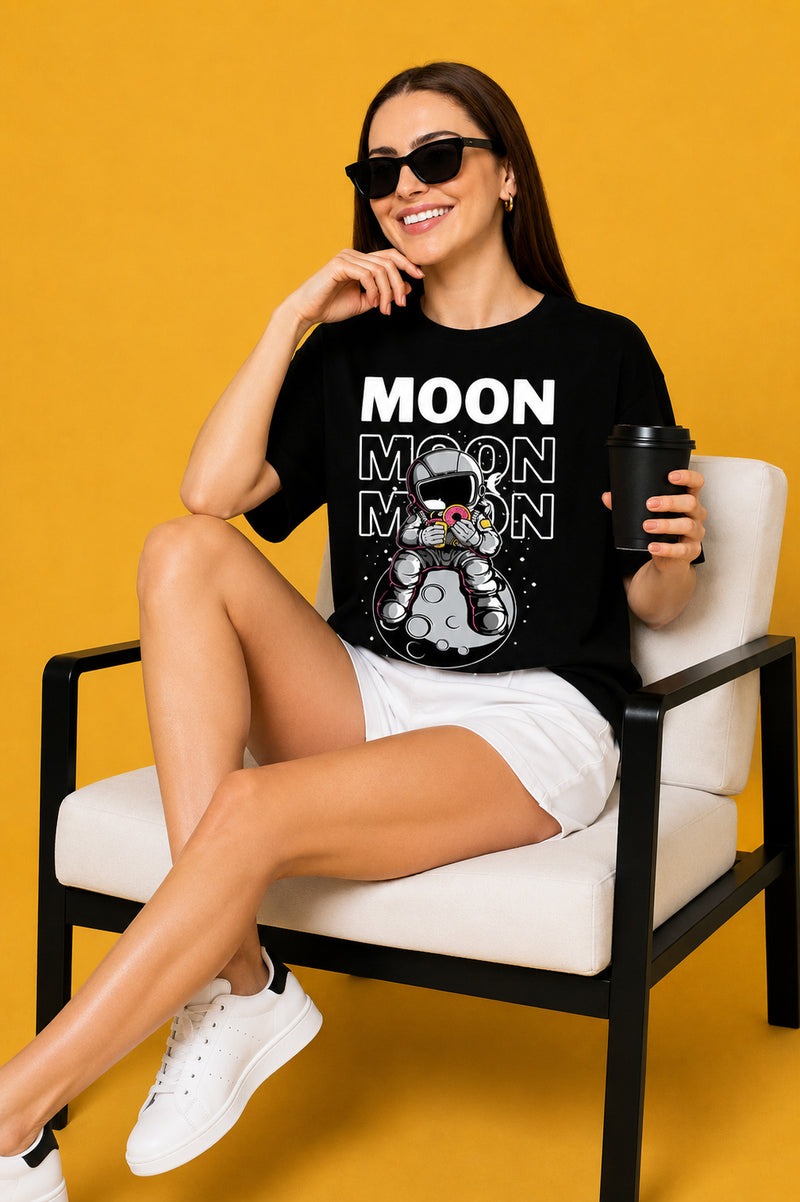 Moon 2 Printed Oversized Baggy Loose Fit T-Shirt