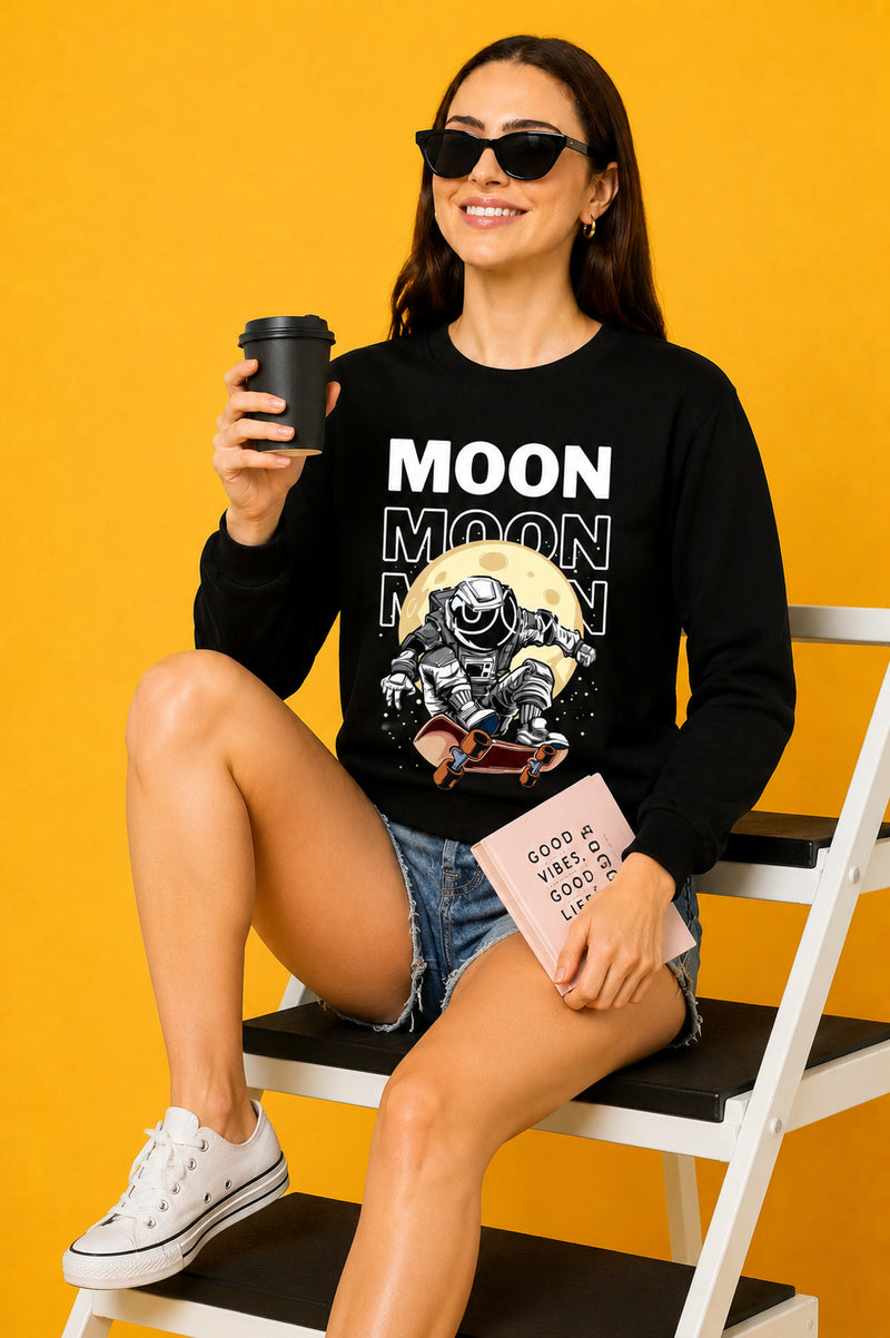 Moon 1 Printed Women’s Cozy & Stylish Full Sleeve Pastel Colour Sweatshirt