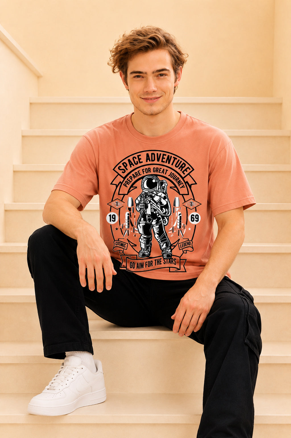 Faltu.co Space Adventure Men’s Printed Oversized Baggy Fit Rich Soft Cotton Fabric T-shirt