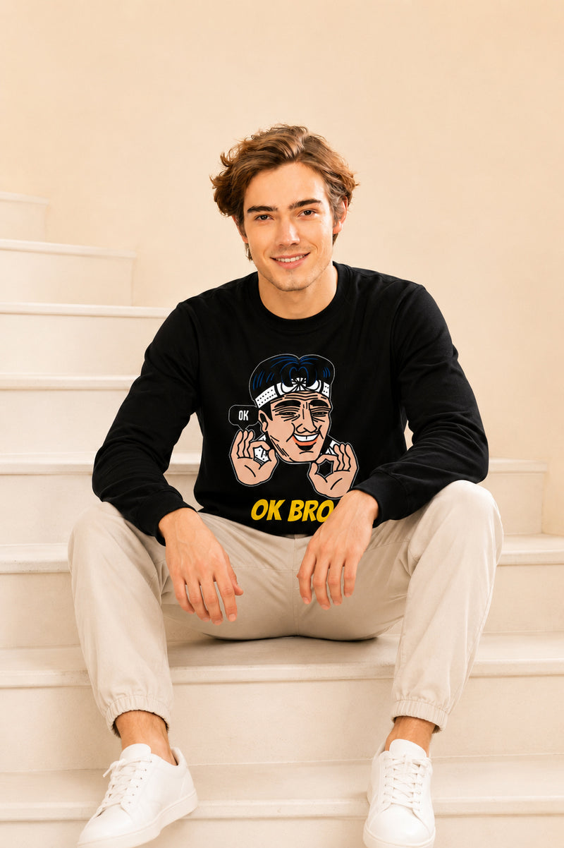 Faltu.co Ok Bro Printed Men’s Full Sleeve Premium Pure Cotton Sweatshirt