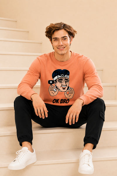 Faltu.co Ok Bro Printed Men’s Full Sleeve Premium Pure Cotton Sweatshirt