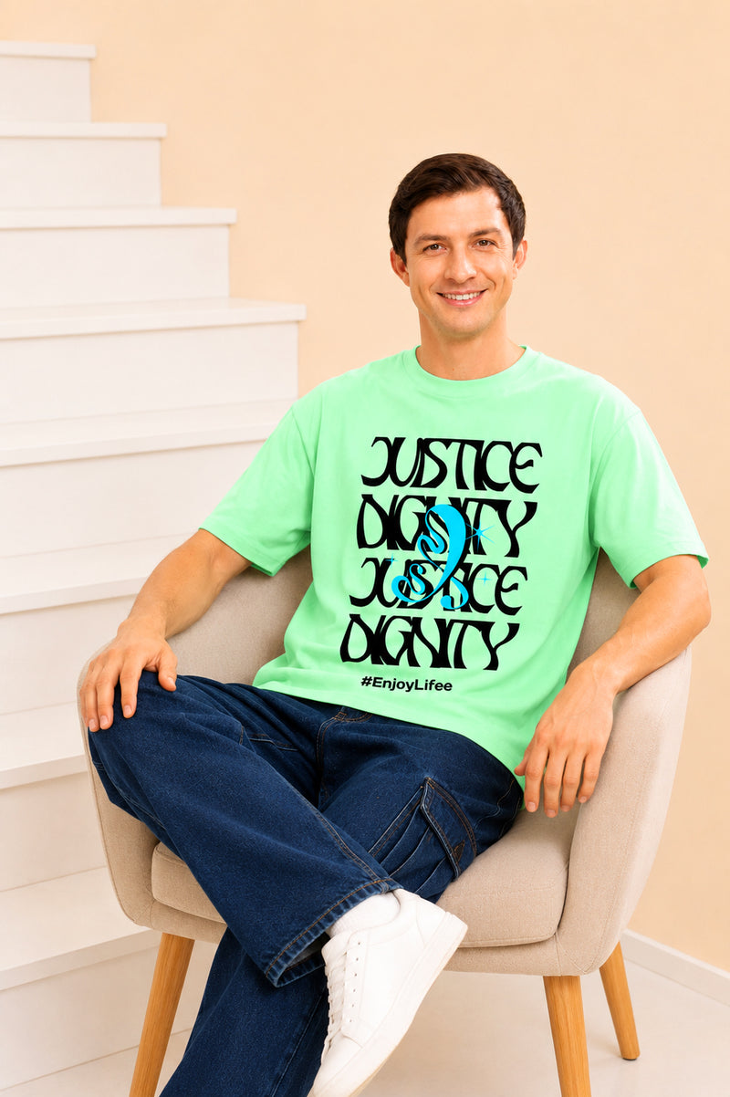 Faltu.co Justice Dignity Men’s Printed Oversized Baggy Fit Rich Soft Cotton Fabric T-shirt